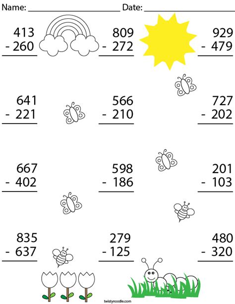 3 Digit Subtraction Worksheets For 3rd Graders Online Worksheets Library