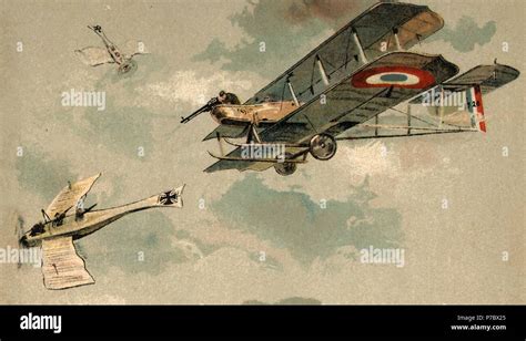 Europa. Primera guerra mundial (1914-1918). Batalla aérea entre aviones franceses y alemanes ...