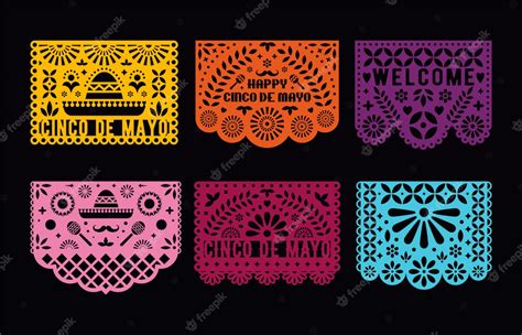 Premium Vector Papel Picado Cards Set Cinco De Mayo