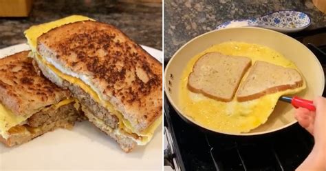 Tiktoks All In One Egg Breakfast Sandwich Hack Video Popsugar Food