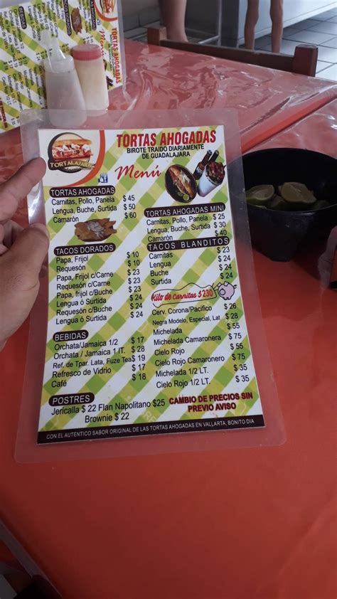 Carta Del Restaurante Tortas Ahogadas Tortalajara Las Juntas Puerto