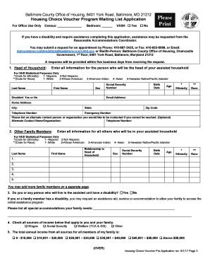 Fillable Online Housing Choice Voucher Program Waiting List Application