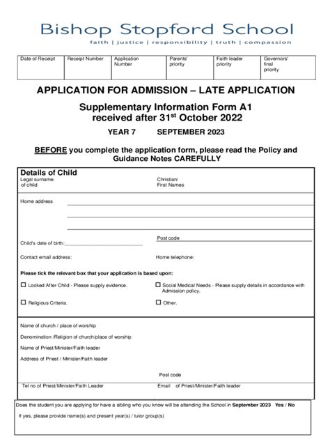 Fillable Online LATE APPLICATION Supplementary Information Form A1