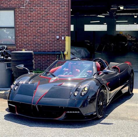 Pagani Huayra Roadster in fully exposed Black carbon fiber w/ Red accents Photo taken by ...