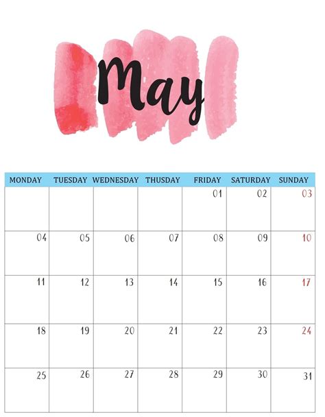 Cute Monthly Calendar Printable