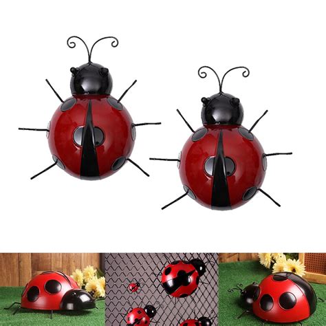 Metal Garden Wall Art Decor Set Of 4 Cute Ladybugs Outdoor Sculptures Ladybug Decorations For