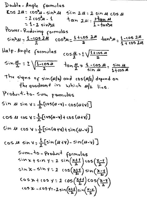 Precalculus Formula Sheet