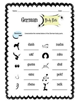 German Body Parts Worksheet Packet by Sunny Side Up Resources | TpT