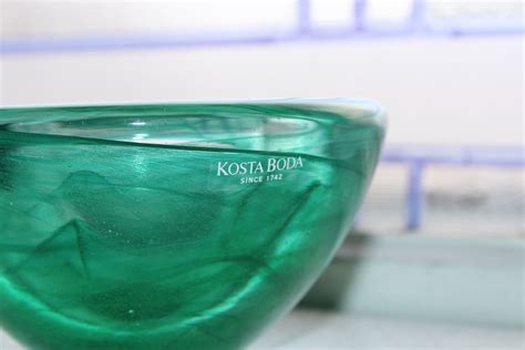 Kosta Boda Green Swirl Votive Candle Holder Vintage Art Glass