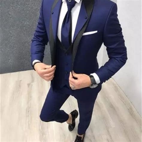 Brand New Men Suits Light Navy Blue Groom Tuxedos Peak Lapel Groomsmen