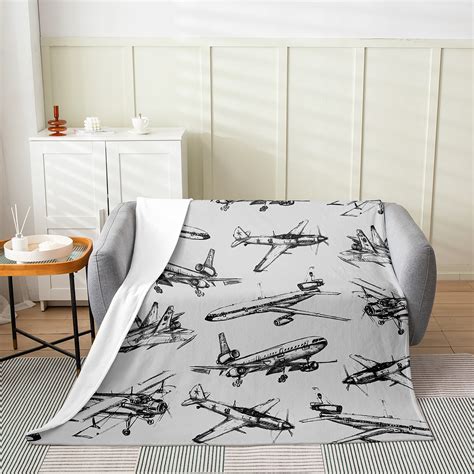 Yst Airplane Fleece Blanket Aviation Aircraft Plain Sketch Blanket For