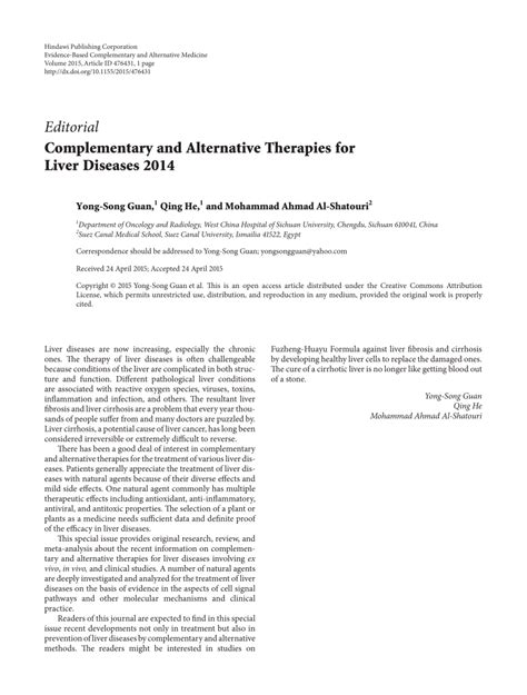 PDF Complementary And Alternative Therapies For Liver Diseases 2014