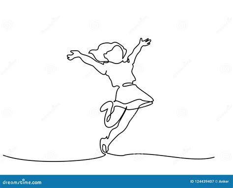 Continuous One Line Drawing Happy Girl Running Stock Vector