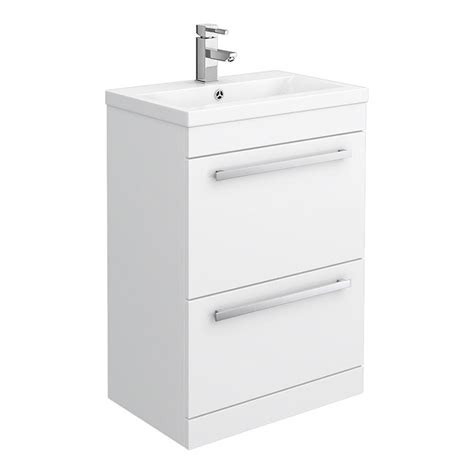 Nuie W600 X D400mm Floor Standing Mid Edge Basin And Cabinet Gloss White Vtfe600 At