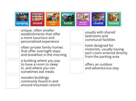 Types of accommodation - Match up