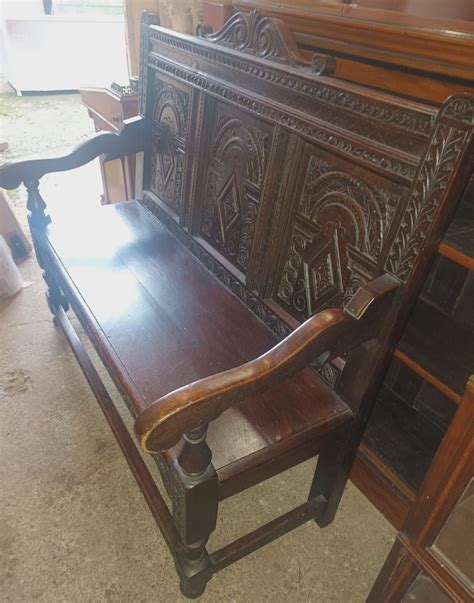 Late Victorian Carved Oak Hall Bench