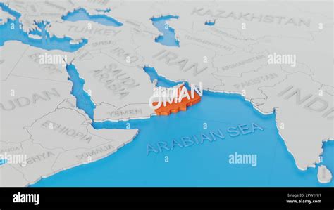 Oman Highlighted On A White Simplified 3D World Map Digital 3D Render