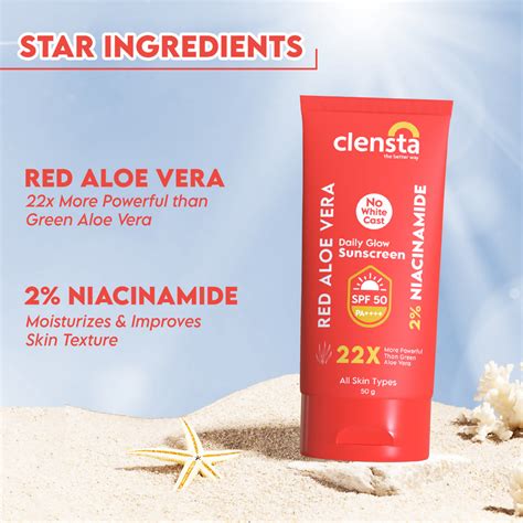 Buy Clensta Red Aloe Vera Daily Glow Sunscreen Spf 50 Online At Best