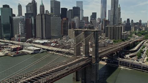 4 8k Stock Footage Aerial Video Of Brooklyn Bridge Near The Lower Manhattan Skyline New York