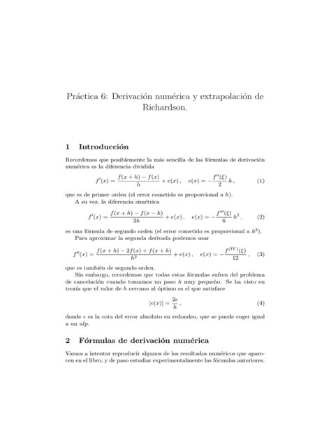 Práctica 6 Derivación Numérica Y Extrapolación De Richardson