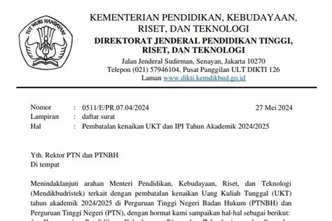 Info Pembatalan Ukt Ini Surat Resmi Mendikbudristek Tentang Pebatalan