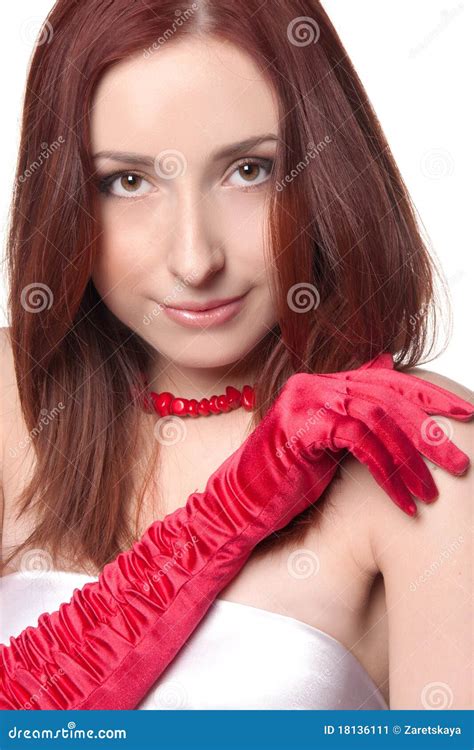 A Woman In Red Gloves Stock Image Image Of Portrait 18136111