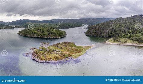 Aerial View of the Old Ruined Castle Tioram in the Highlands of ...