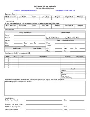 Fillable Online Dos Uci Pal Card Requisition Form Uci Dean Of