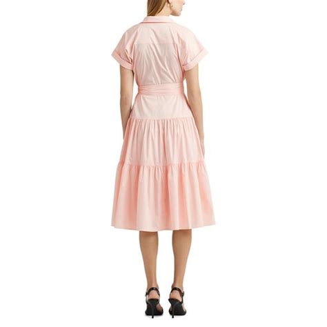 Lauren By Ralph Lauren Belted Tiered Dress Women Pink Opal Flannels