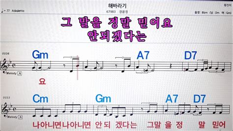 해바라기장윤정💋노래방 악보반주 가라오케 코드 가사 💖karaoke Sheet Music Chord Lyrics