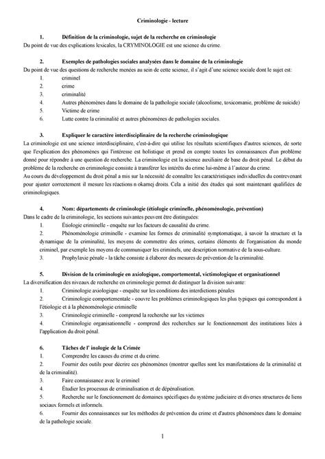 Criminologie lecture Criminologie lecture Définition de la