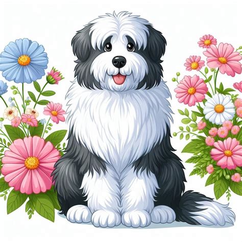 Premium Vector Cute Old English Sheepdog Dog Cartoon Vector Style