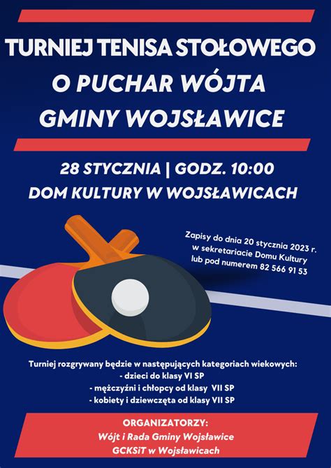 Zaproszenie na Turniej Tenisa Stołowego o Puchar Wójta Gminy Wojsławice