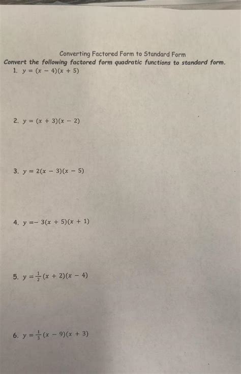 Convert Factored Form Quadratic Function To Standard Form