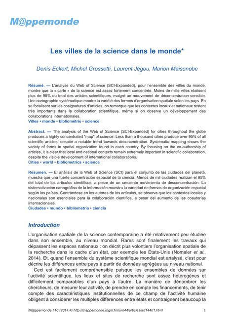 Pdf Les Villes De La Science Dans Le Monde