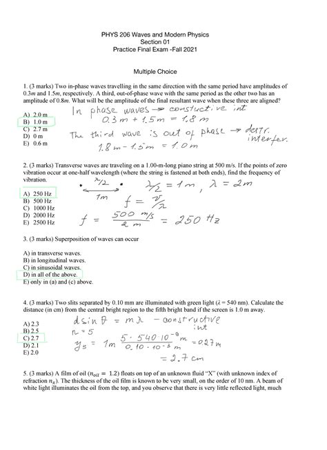 Phys Practice Final Exam Solutions Phys Waves And Modern