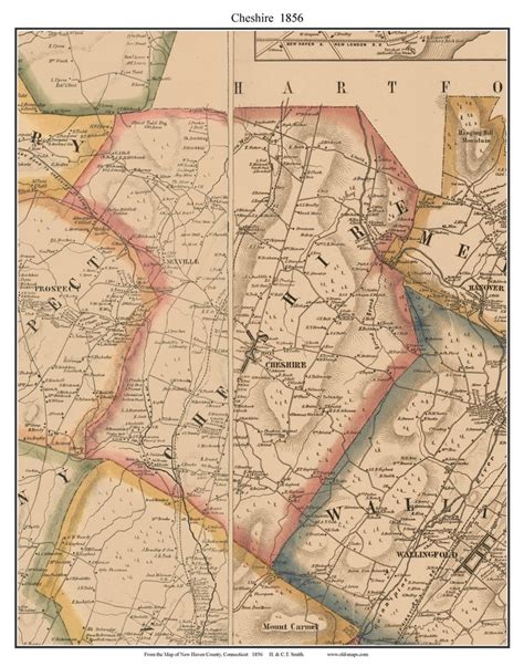 Cheshire 1856 Old Town Map With Homeowner Names Connecticut Reprint New Haven County Ct Etsy