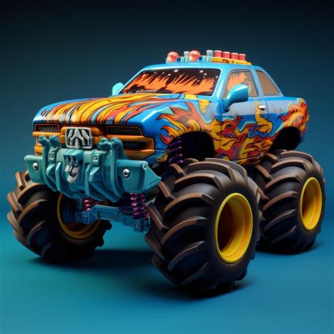 Premium Ai Image Flaming Monster Truck A Psychedelic Fusion Of Hot