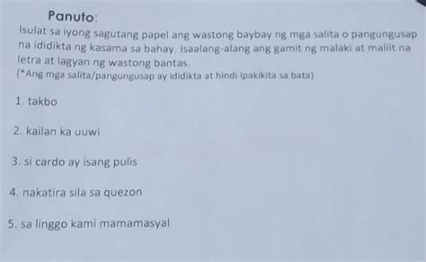 Panuto Isulat Sa Iyong Sagutang Papel Ang Wastong Baybay Ng Mga Salita