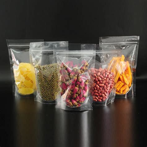 Clear Stand Up Zipper Zip Lock Plastic Bag Dried Food Coffee Tea