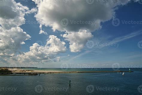 Rostock Harbor Exit View Over Warnemuende The Beach And The