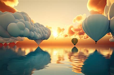 Surreal Float Landscape With Distant Sunrise Clouds And Sun Peeking