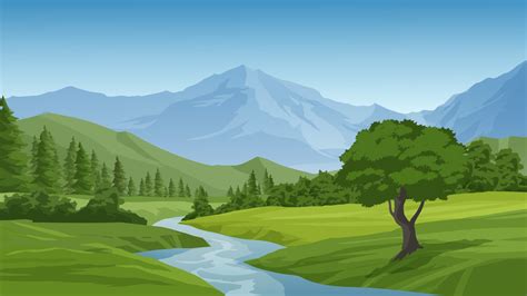 Hermoso Paisaje De Monta A Con R O Y Bosque Vector En Vecteezy