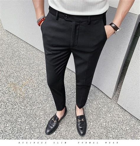 Mens Formal Business Casual British Style High Waist Slim Fit Pants