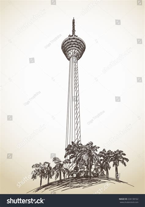 Kl Tower Menara In Kuala Lumpur Malaysia Hand Drawn Vector