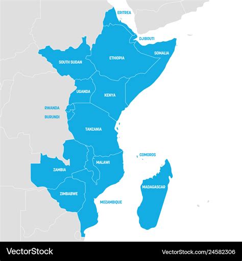 East Africa Region Map Of Countries In Eastern Vector Image