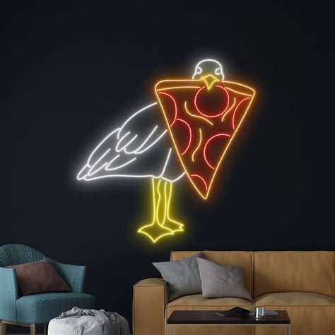 Handmadetneonsign Seagull Bird Eat Pizza Neon Sign Seagull Bird Pizza