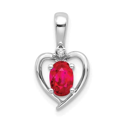 Finest Gold 14k White Gold Ruby And Diamond Heart Pendant