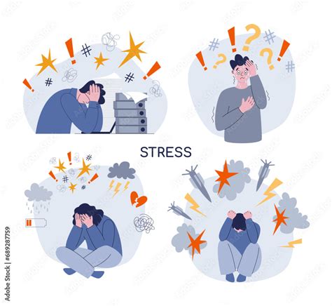 Stressed People Vector Illustrations Set People Surrounded By