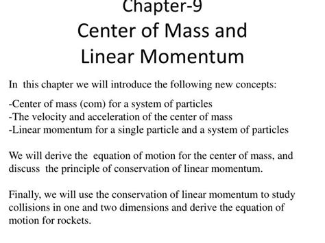 Ppt Chapter 9 Center Of Mass And Linear Momentum Powerpoint Presentation Id 3144097